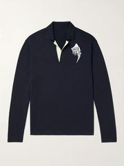 Men's Wing Pattern Knit Polo Shirt Stretch V Neck Sweater
