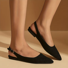 Solid Flat Mules Point Toe Buckle Strap Slingback Shoes