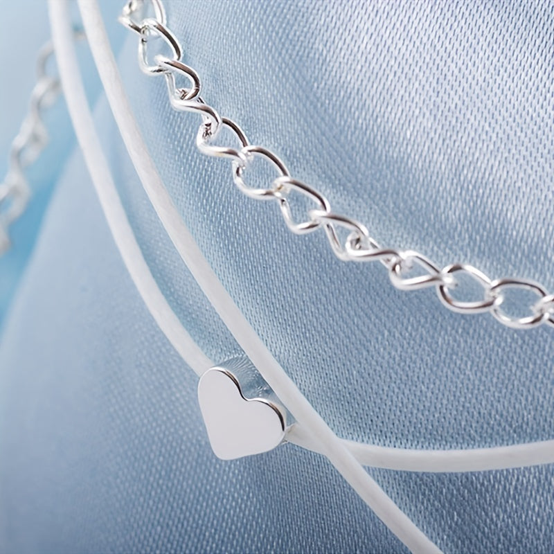 Boho Layered Love Heart Shape Beads Anklet Bracelet