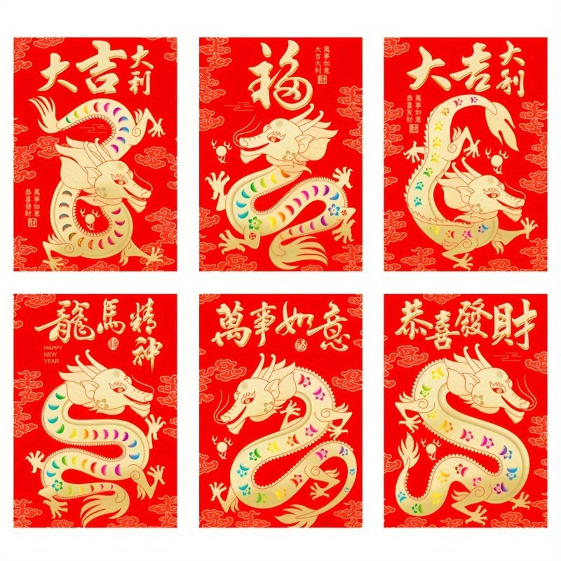 6pcs Year Dragon Red Envelope Cartoon Dragon Zodiac 3D Lucky Money Envelope