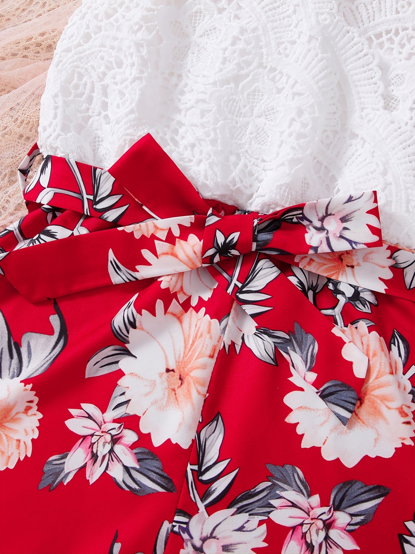 Bohemian Lace Cami Print Romper with Bow Belt for Summer