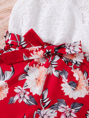 Bohemian Lace Cami Print Romper with Bow Belt for Summer