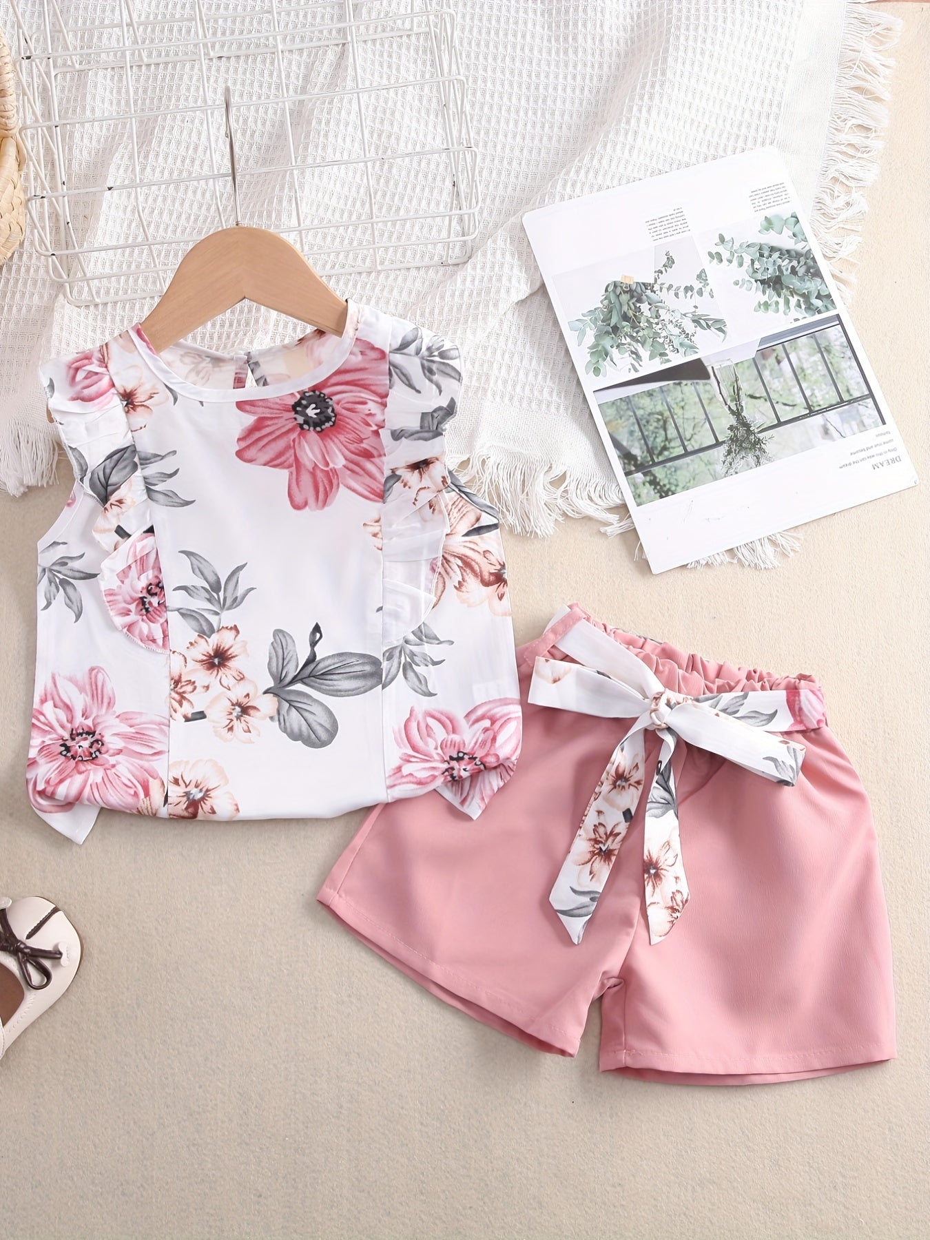 Toddler Girls Sleeveless Flowers Top & Shorts Set Kids Summer Clothes