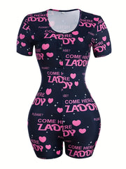 Letter Print Lounge Romper Crew Neck Short Sleeve Romper