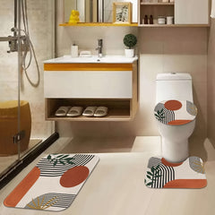 4pcs Mid Century Shower Curtain Set Abstract Geometric Modern Minimalist