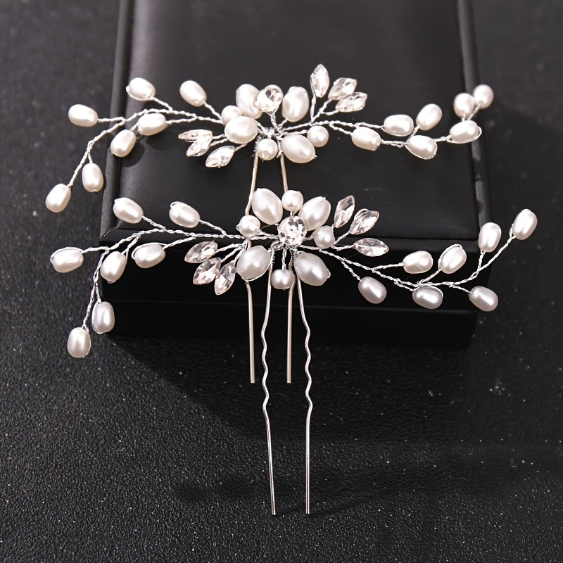 Crystal Faux Pearl Wedding Hair Comb Bride Hairpin Accessories