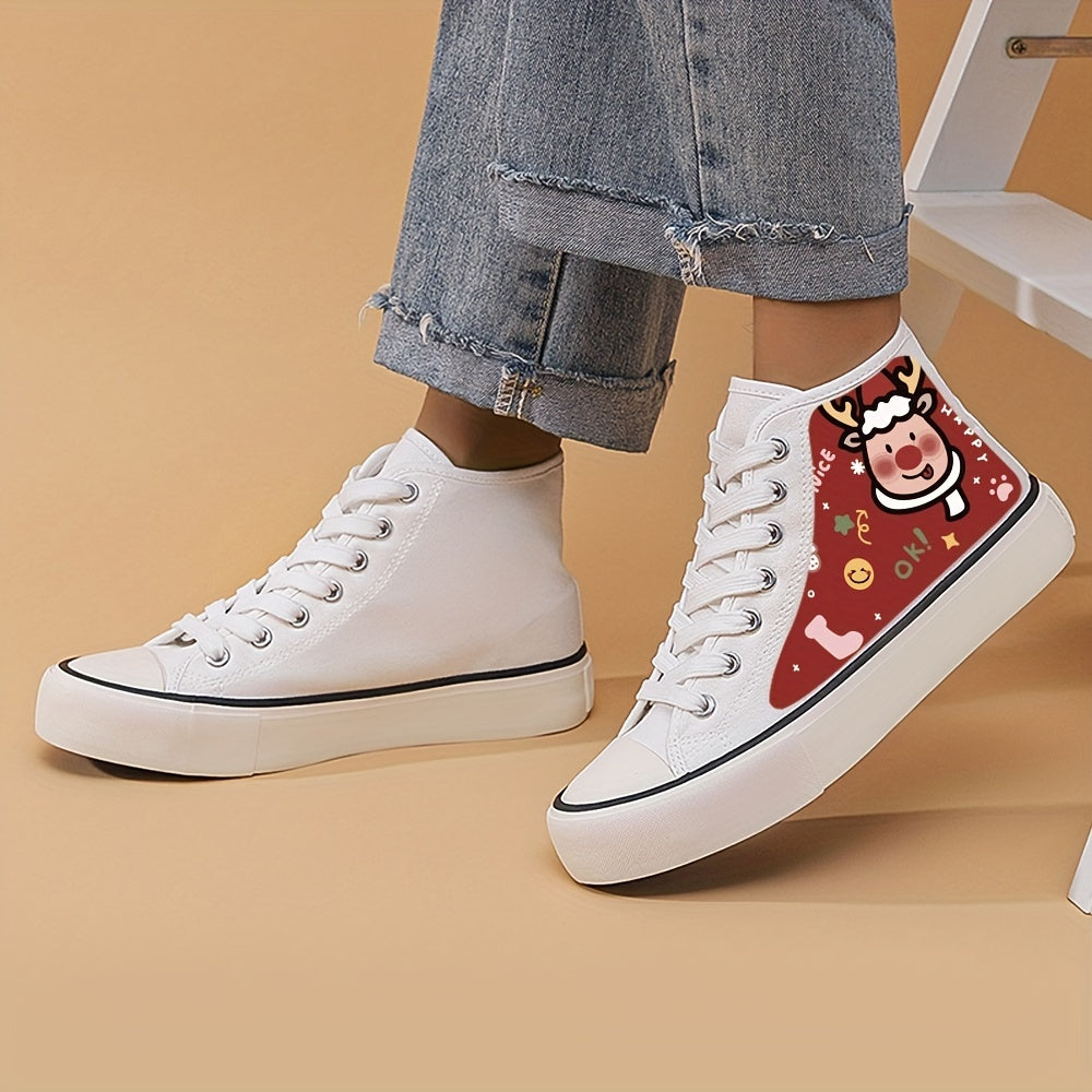 Christmas Reindeer Print Flat Chunky Sneakers