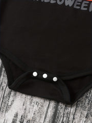 Halloween Luminous Pumpkin & Letter Print Hooded Romper Baby Set
