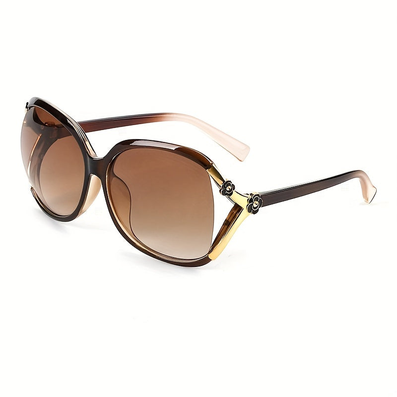 Oversized Gradient Lens Hollow Sunglasses Camellia Flower Decor Glasses