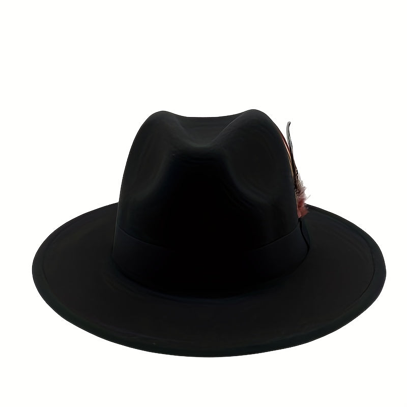 Wide Birm Fedora Hat Feather Decor Felt Hat
