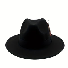 Wide Birm Fedora Hat Feather Decor Felt Hat