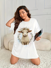 Loungewear Dress Women's Plus Wreath & Sheep Print
