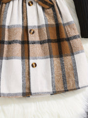 Girl's Ribbed Long Sleeve Top & Plaid Skirt Set Cutout Outfits