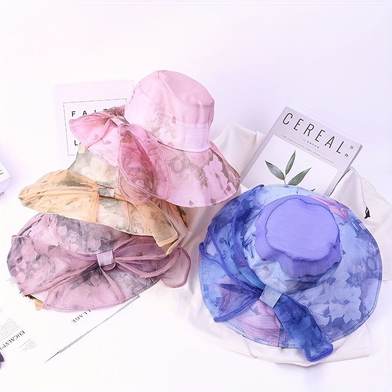 Flower Print Sun Hat Foldable UV Protection Bucket Hats