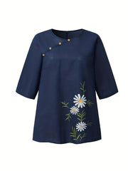 Retro Blouse Women's Plus Floral Print