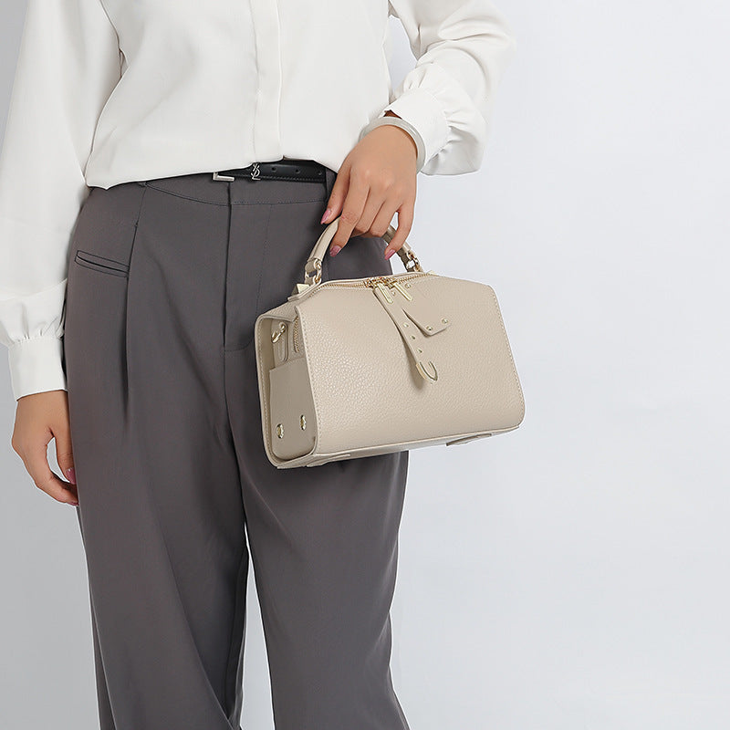 Gray Leather Pillow Bag Large Capacity Shoulder & Crossbody Handbag