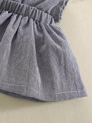Girls Plaid Tunic Dress - Stylish V Neck Puffy Design