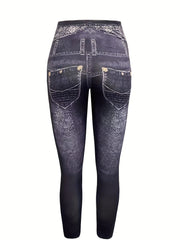Denim Print High Waist Skinny Leggings Sexy Stretchy Leggings