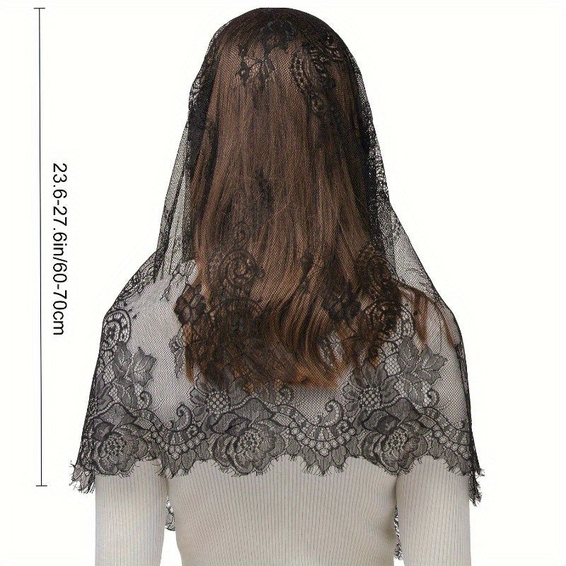 Retro Style Lace Mantilla Veil for Women Soft Polyester Blend Intricate Floral