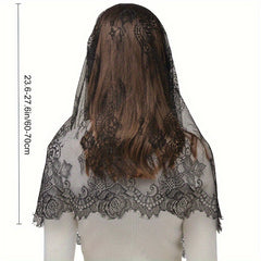 Retro Style Lace Mantilla Veil for Women Soft Polyester Blend Intricate Floral
