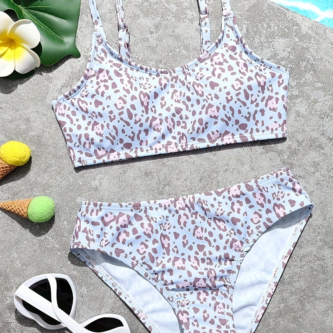 Leopard Print Bikini Set Girls Bathing Suit Summer Beach Vacation Gift