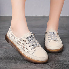 Women's Hollow Out Flat Sneakers Mesh Lace Up Low Top Casual Walking Shoes