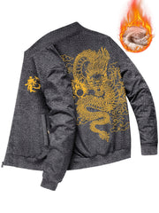 Vintage Oriental Dragon Print Zip Up Jacket