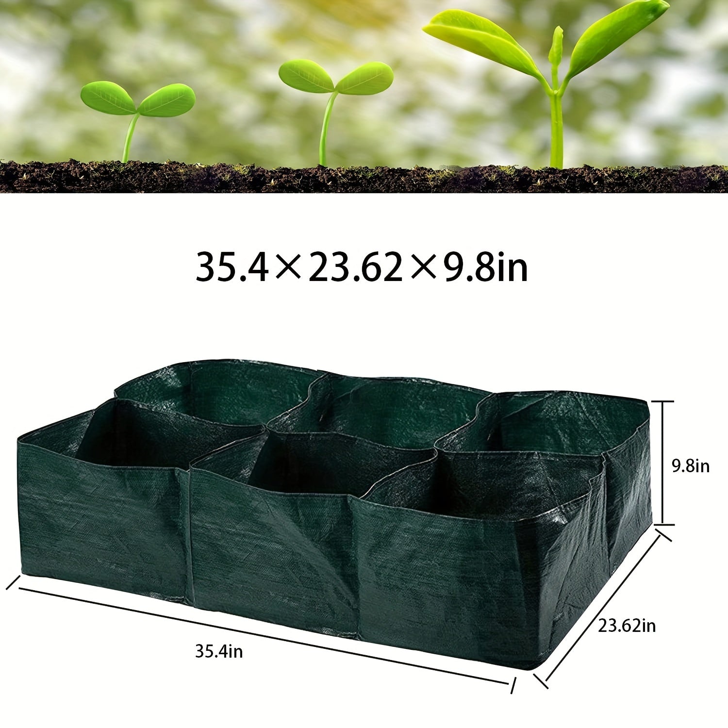 Fabric Raised Garden Bed with 6 Partition Grids PE Flowerpot