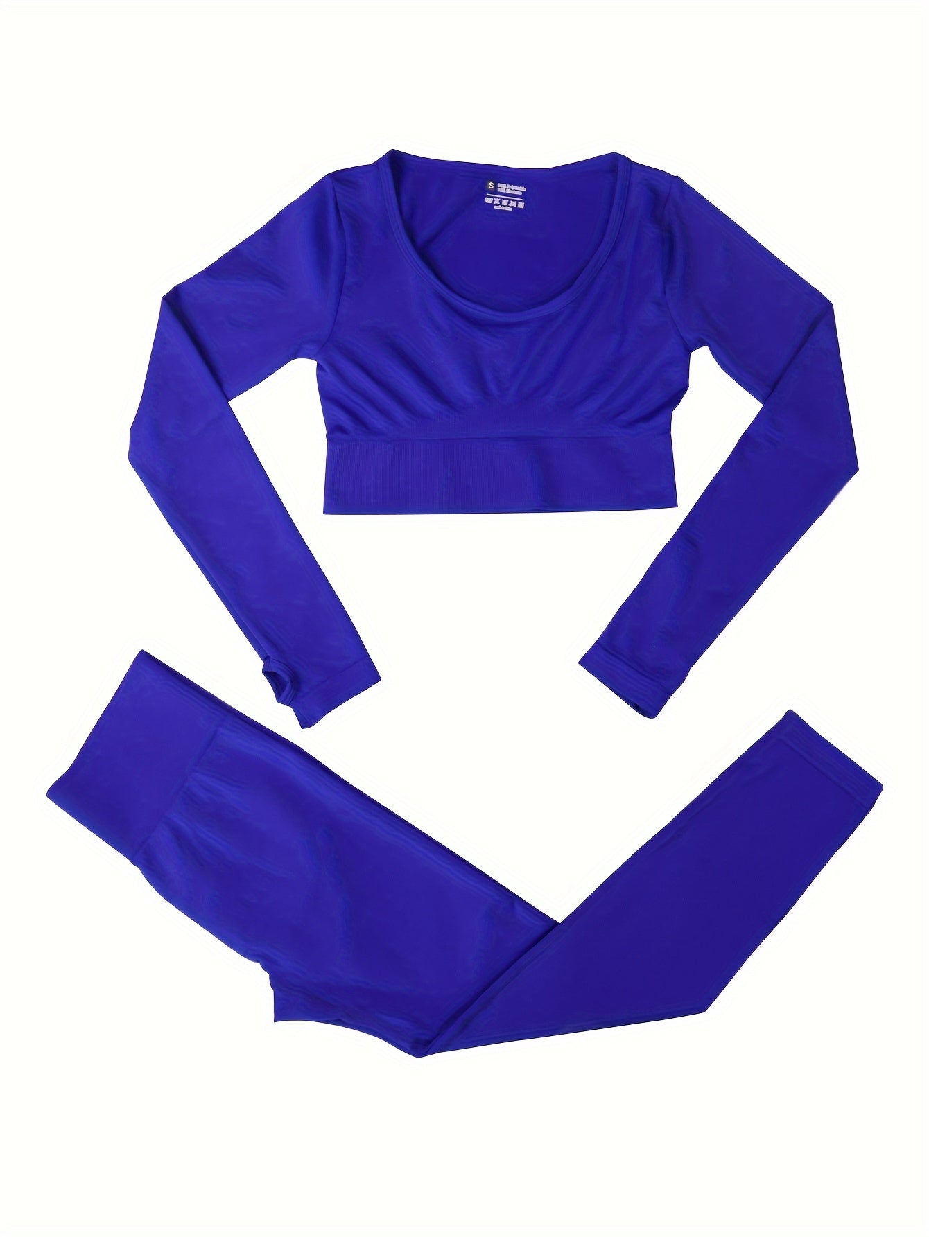 2pcs Solid Yoga Sports Sets Long Sleeve Crop Top & Leggings Women's Activewear