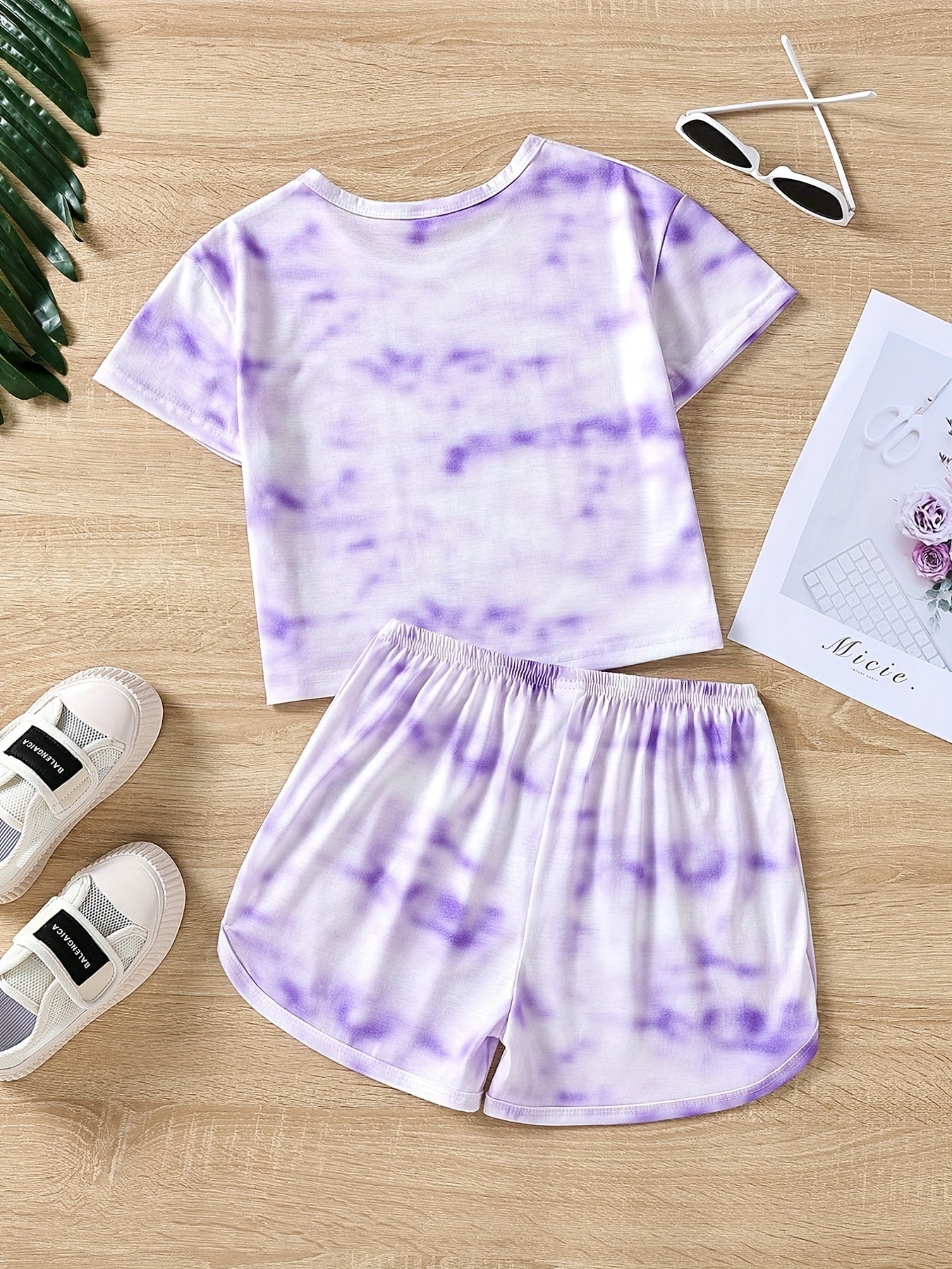 2pcs Girls Tie Dye T-Shirt & Shorts Set Kids Summer Clothes