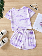 2pcs Girls Tie Dye T-Shirt & Shorts Set Kids Summer Clothes