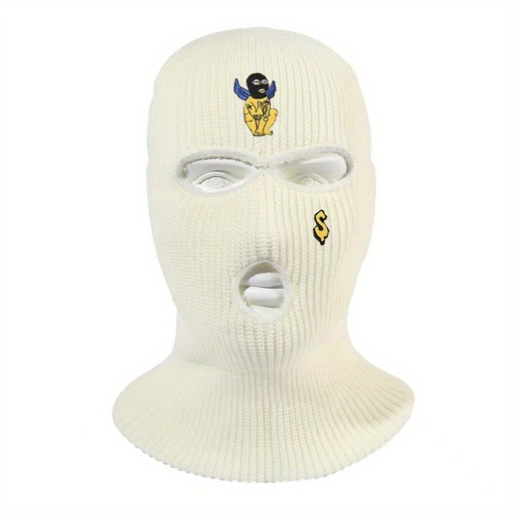 Embroidered Knitted Balaclava Warm Hat