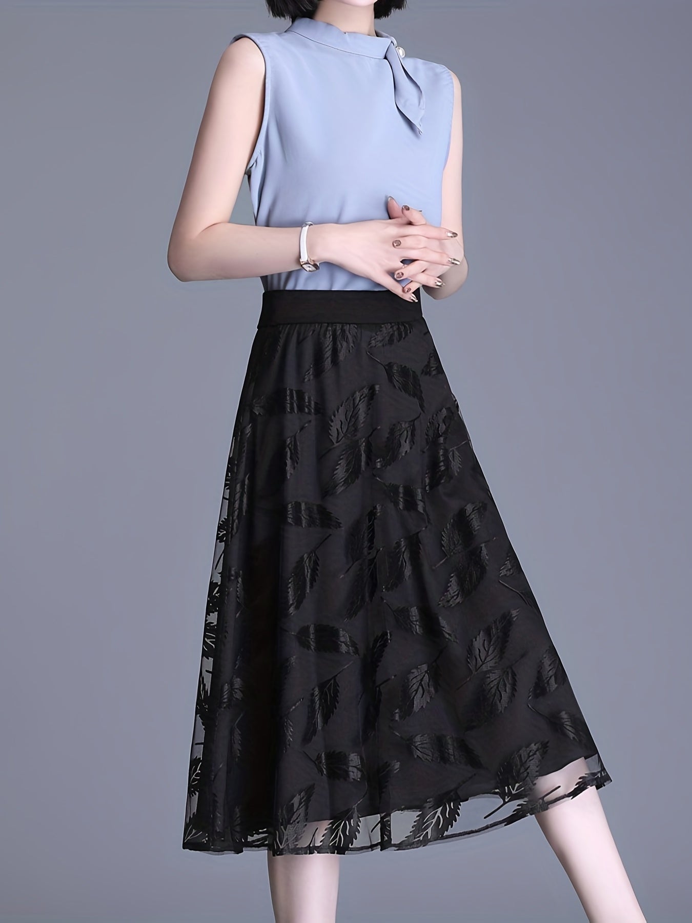 Solid Pleated Skirts High Waist A Line Knee Length Women's Clothing