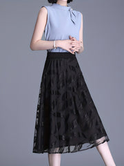 Solid Pleated Skirts High Waist A Line Knee Length Women's Clothing