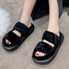 Women's Fuzzy Plush House Slippers Comfy Open Toe Non-slip Bedroom Shoes