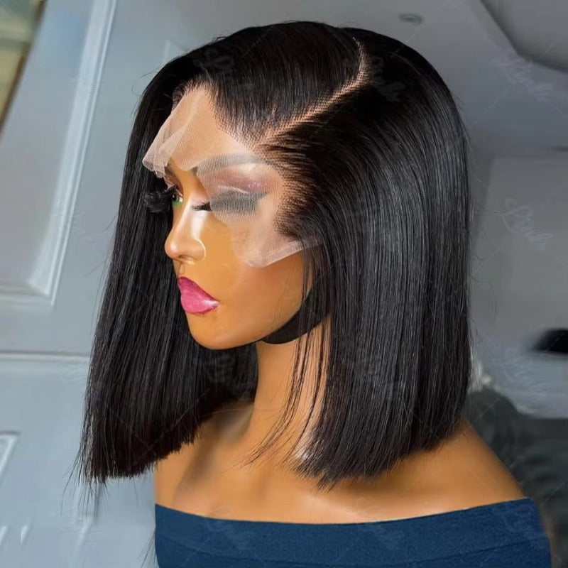 Short Straight Bob Wig 100% Human Hair Glueless 13X4 HD Transparent Lace Front W