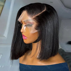 Short Straight Bob Wig 100% Human Hair Glueless 13X4 HD Transparent Lace Front W