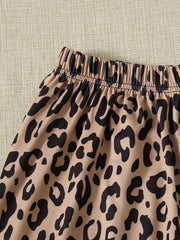 Leopard Print Pajamas Set Short Sleeve Top & Shorts Sleepwear Loungewear
