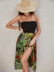 Tropical Print Tube Dress Off Shoulder Split Dress