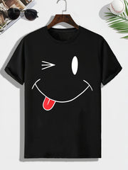 Men's Smile Print T shirt Active Comfy Slightly Stretch Crew Neck Tee