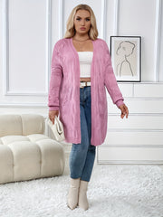 Casual Cardigan Women's Plus Solid Jacquard Long Sleeve Open Front