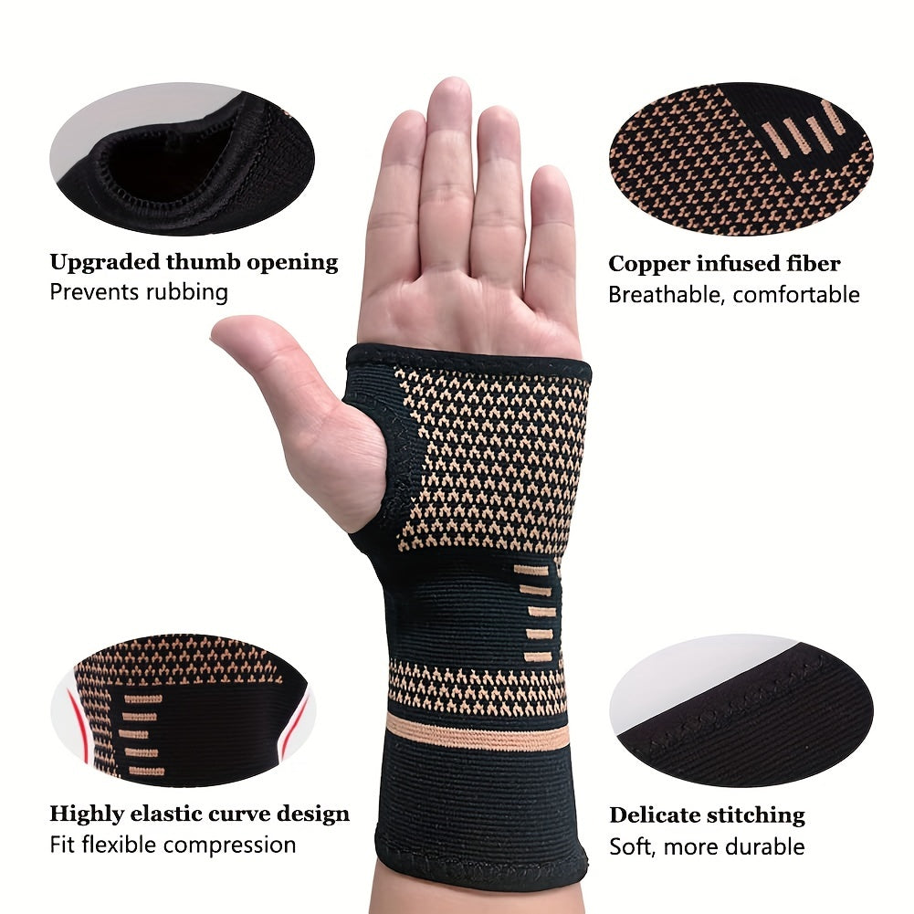 2 PCS Copper Wrist Compression Sleeves Elastic Wrist Support Sleeve