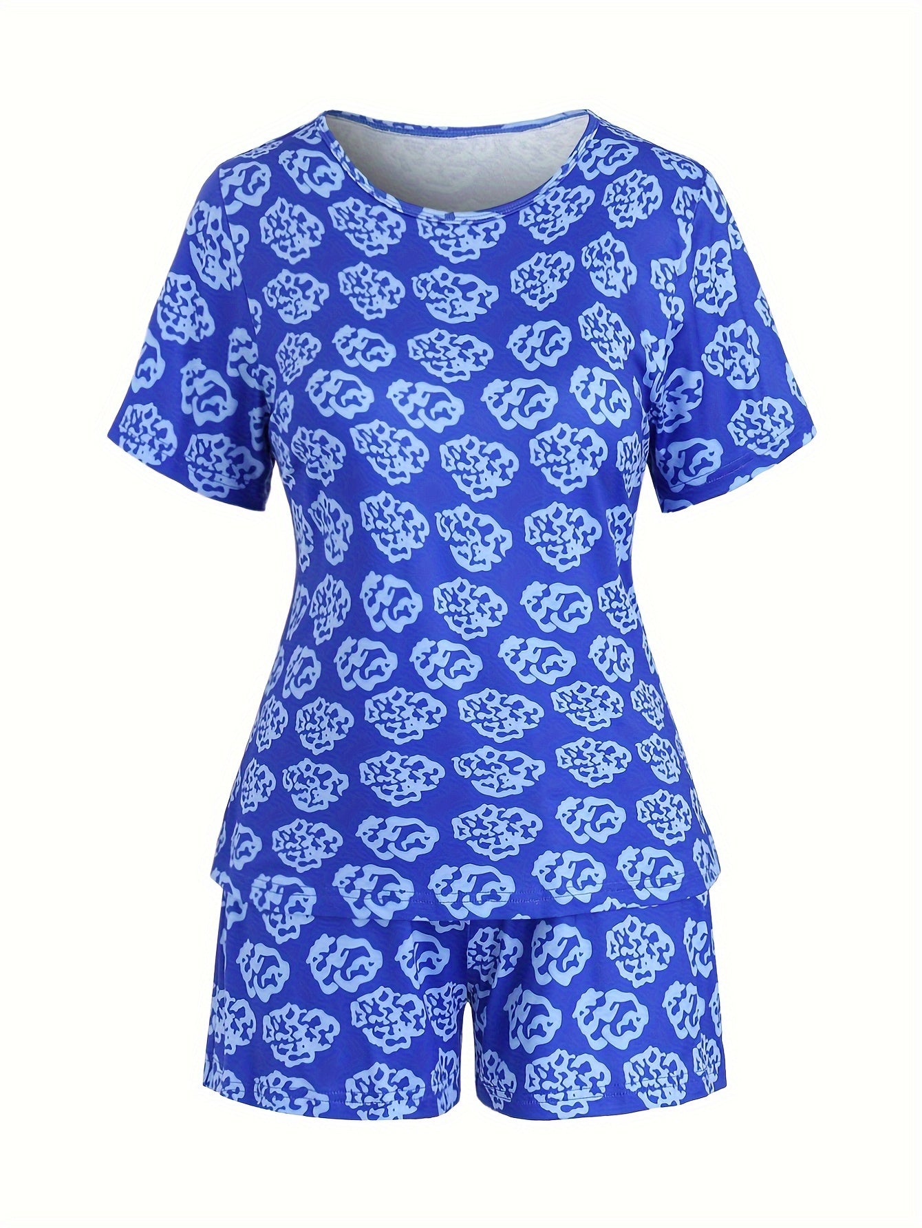 Casual Pajamas Set Women's Allover Print Tee & Shorts