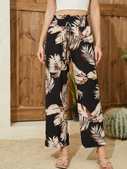 Tropical Print High Waist Wide Leg Pants