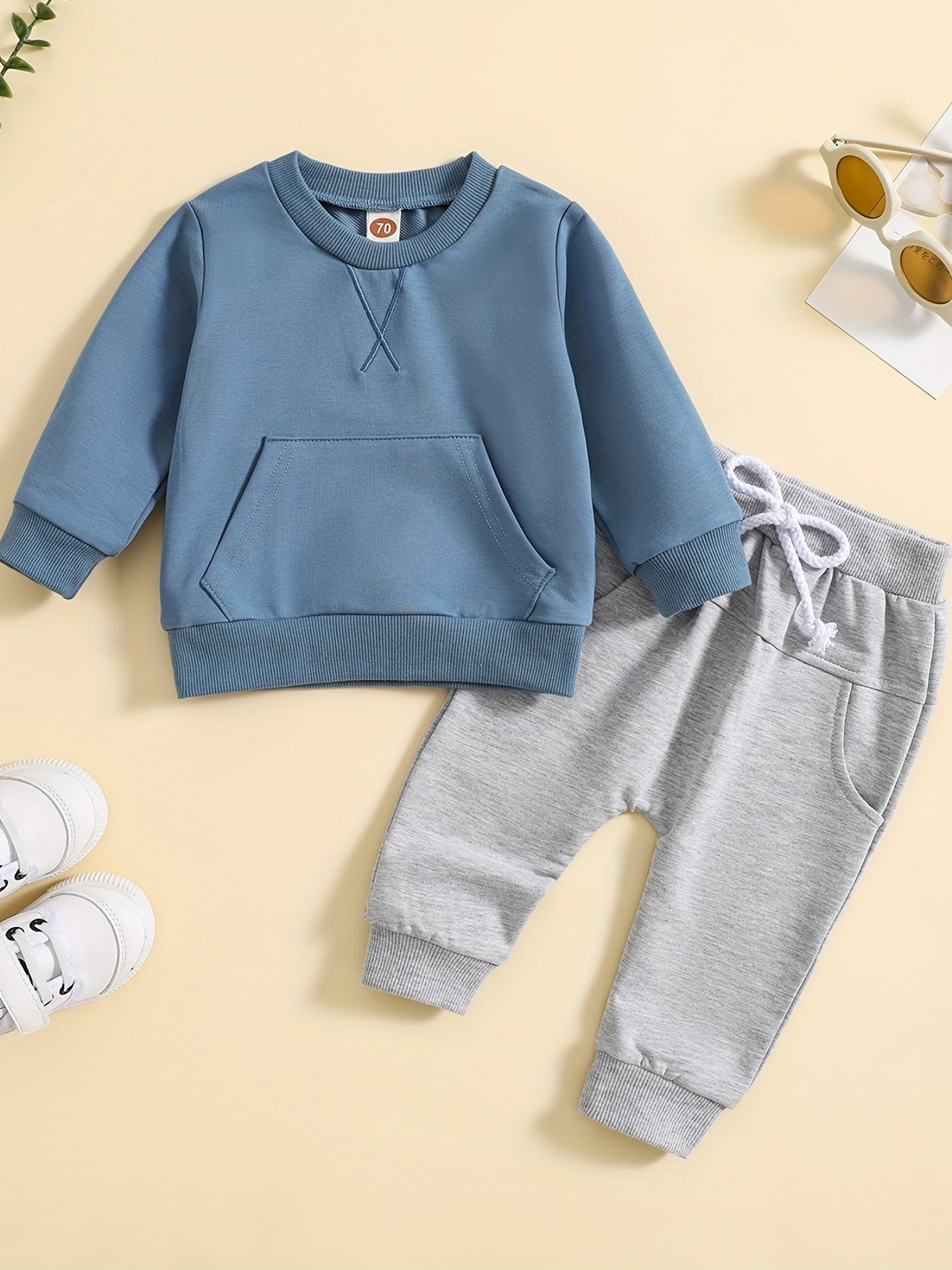 Toddler Boys Set Long Sleeve Pullover Top & Drawstring Pants 2pcs Outfit