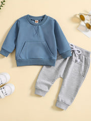 Toddler Boys Set Long Sleeve Pullover Top & Drawstring Pants 2pcs Outfit