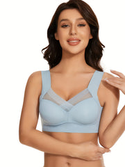4pcs Contrast Mesh Wireless Push Up Bras Breathable Women's Lingerie