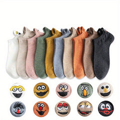 10 Pairs Kids Cotton Anime Smile Face Embroidered Ankle Socks