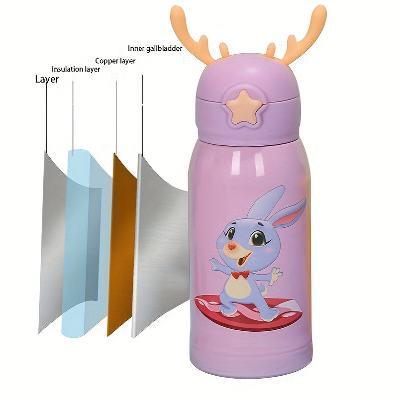 Christmas Deer Insulated Water Cup 500ml Cartoon Leakproof Straw Cup