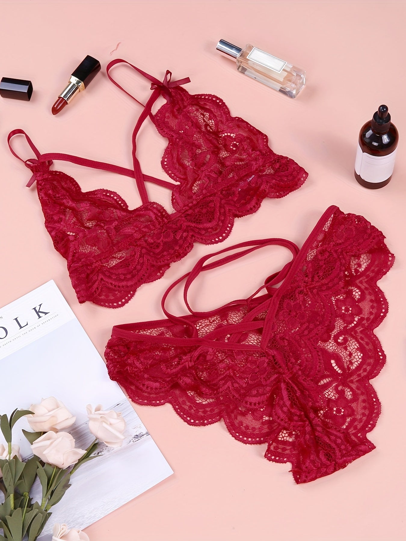 Romantic Lace Lingerie Set Scallop Trim Triangle Bra & Panties